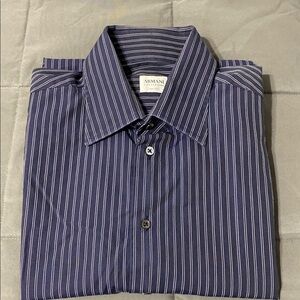 Armani Collezioni Navy Striped Men's Shirt. Size 16 L